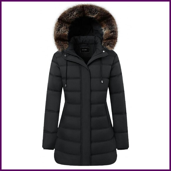 Women's Long Puffer Jacket Waterproof Detachable Hood Winter Coat